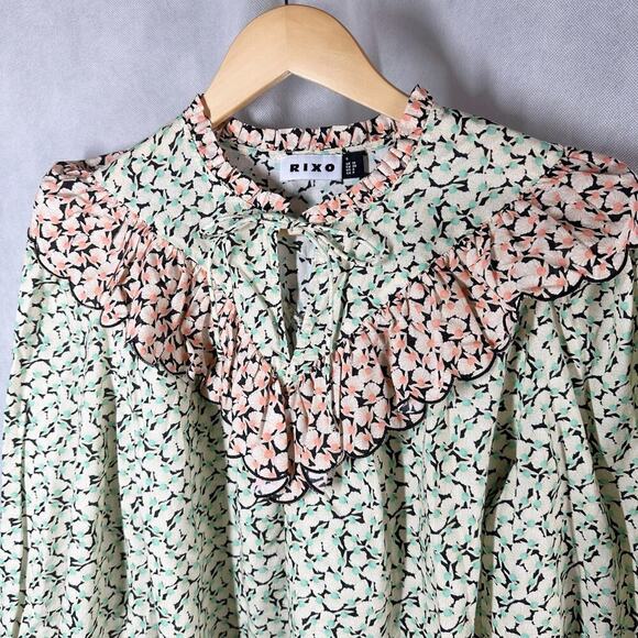 Rixo Danica Ruffled Printed Cotton Floral Blouse Size Small US 6 - Picture 8 of 13